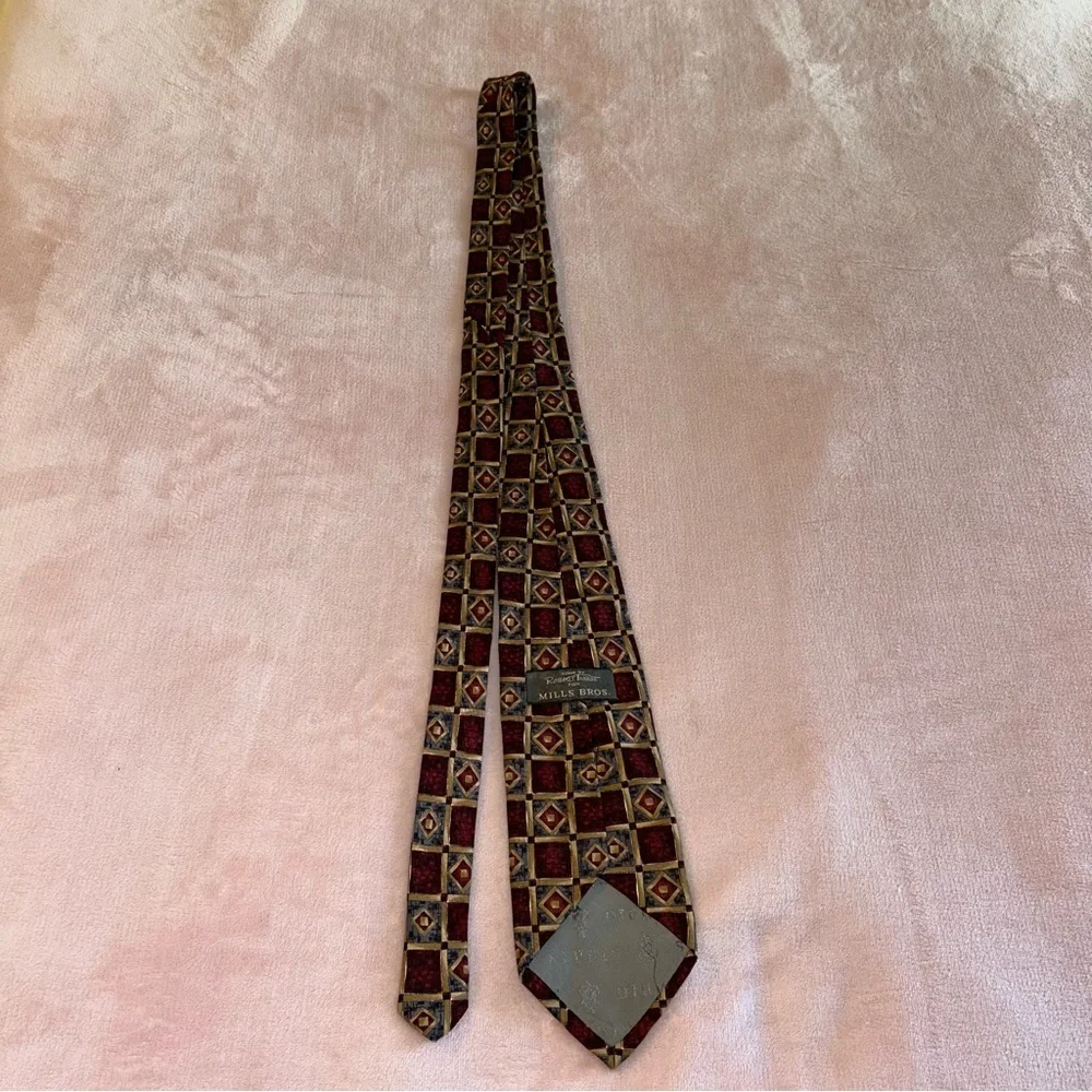 Robert Talbott for Mills Bros vintage silk tie red blue gold squares geometric